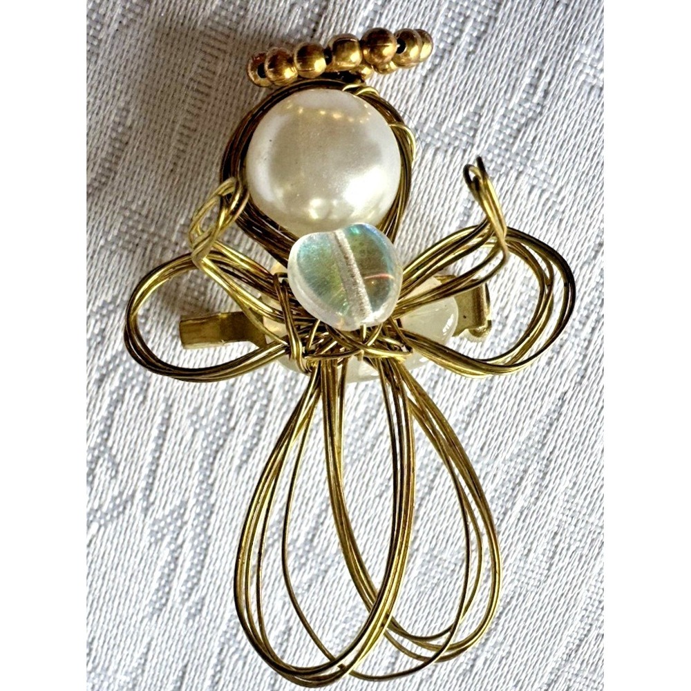 Vintage‎ Handmade Wire Angel Brooch Gold